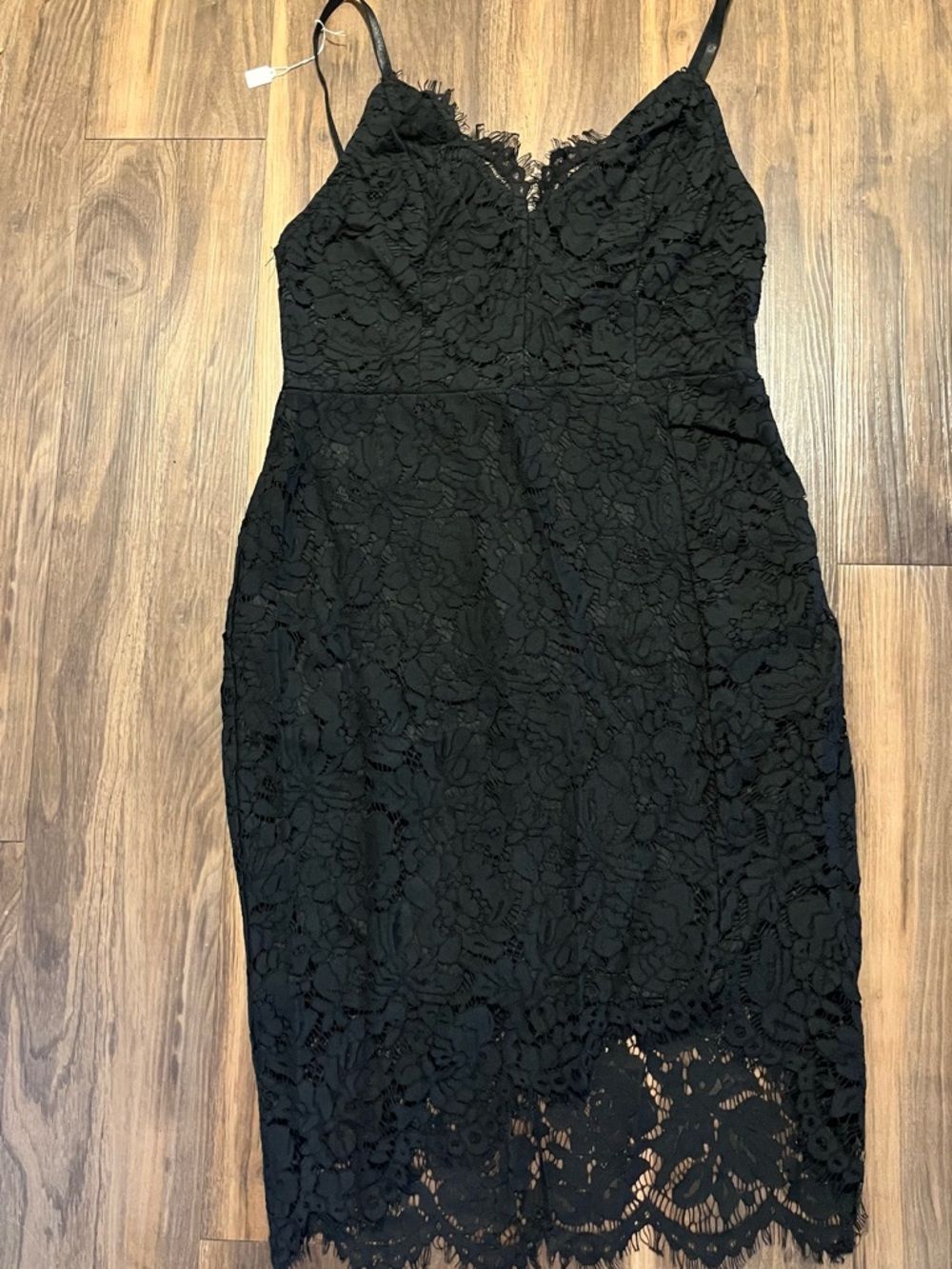 SHEIN Black Floral Lace Midi Dress with Spaghetti Straps